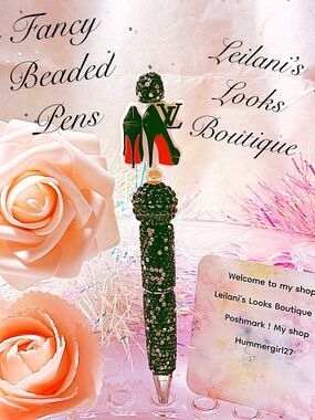 Fancy beaded Pen/gifts/black heals/black beads